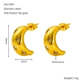Orecchini a cerchio a mezzaluna in acciaio inossidabile placcato oro con strass lucidi - Oro 18K / Oro