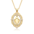 Collier Vierge Marie ovale doré avec micro-pavage de zircons et reflet cristallin - Ovale Vierge Marie et Feuilles (c258)