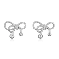 Detailed view of glossy silver bow-knot stud earrings with metallic luster on white background - Silver Smooth Bowknot Earrings