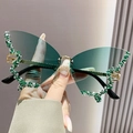 Occhiali da sole a farfalla senza montatura con lenti sfumate verdi e strass scintillanti - Montatura Oro/Verde Smeraldo