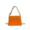 Orange mini trapezoid bag with pearl and silver bead handle and metal ball chain strap - Orange