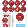 500pcs Merry Christmas sticker roll featuring snowman and reindeer patterns, 1 inch size - Christmas Style 1 (500pcs/Roll)
