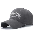 Dark grey cotton baseball cap with white vintage embroidery and breathable eyelets - Gray