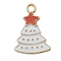 Ciondolo a forma di albero di Natale con smalto bianco, stella rossa e bordi d'oro - Stile Albero di Natale (9909) / 1 Pezzo/Confezione (15x22mm) / Bianco