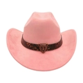 Cappello da cowboy in camoscio rosa con fascia leopardata e fibbia a testa di leopardo - Rosa Antico (Cintura Testa di Leopardo)