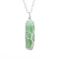 Detail of life tree wire wrapped design around a green hexagonal crystal column pendant - Green Aventurine