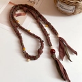 Bohemian style woven waist chain in brown and dark green with tassel details - 80# Waist Chain - Coffee