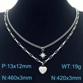 Collana a doppio strato in acciaio inossidabile argento con ciondoli a stella e cuore su busto - Stile 2 Colore Acciaio (KN230255-KFC)