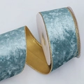 Velvet Christmas ribbon in cyan with golden metallic back and gold stitched edges - 6.3cm Width / 10 Yards / Broken Ice Blue