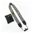 Black and white geometric crossbody phone strap with matching mini pouch and gold hardware - Black White Graphic Strap And Pouch And Phone Patch