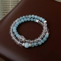Dual-layer beaded bracelet with light blue aquamarine and clear crystal beads - 37# Blue Aquamarine