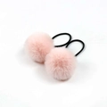 Pair of pink pom pom hair ties with high elasticity black bands for girls hair styling - Pink