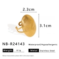 Close-up of golden textured oval ring with detailed specifications and dimensions - Woven Embossed Texture Style (NB-R24143)