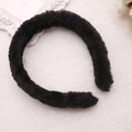 Cute black plush headband for women made of soft faux fur autumn winter hair accessory - Black (Faux Rabbit Fur)