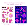 Neonpinke Y2K-Stil wasserfeste Tattoo-Aufkleber mit Leopardenlippen und Tiger-Kronen-Motiven - GL-002 Stil