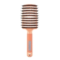 Orange curved hairbrush with boar bristles and anti-slip handle for professional styling - Orange (New)