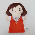 Cartoon girl hand puppet plush toy with brown hair and orange vest for kids - Printed Mother
