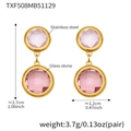 Detailed dimensions and material specs for pink glass stone stainless steel earrings - Gold - Pink Stone (TXF508)