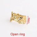 Golden stainless steel open ring with 12mm hammered flower design for women - Style 5-Textured Hammered Leaves