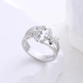 Adjustable silver butterfly ring with sparkling crystals on minimalist metal bands - US 6 / Steel