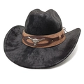 Detail of black corduroy western cowboy hat with silver steer skull and metal rivets - M (56-58cm) / Tie-Dye Black