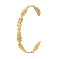 Elegant gold titanium steel open bangle featuring a refined leaf design for women - Y542-1 Gold Leaf