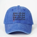 Gorra de béisbol azul lavado con estampado AGREE WITH GOD negro y letras de estilo AMEN - Estilo AMEN Lavado Desgastado / Azul Real