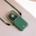 Portable dark green neck fan with gold trim, power bank function and LED battery display - Foldable Stand Green