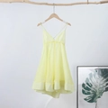 Sleeveless yellow V-neck pleated mini dress with crisscross straps and tiered hemline - S / Light Yellow