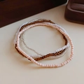 Bracelet multicouche en perles rose pâle, ambre et blanc laiteux pour un style élégant - Ensemble de 4 Pièces Marron