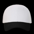 Front view of two-tone minimalist baseball cap with white crown and black curved brim - Black + White