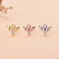 Three pairs of angel wing stud earrings in gold, rose gold and silver with zircon - Style 8 / Silver