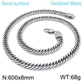 Collier gourmette homme 8mm en acier inoxydable noir oxydé et surface sablée - Collier Noir Oxydé (KN230358-KFC) / Noir Sablé Oxydé