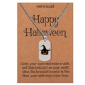 Detail of Halloween pumpkin pendant on silver chain with wish bracelet gift card packaging - Pumpkin with Hat (D0937-1)