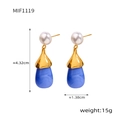 Candy colored blue resin drop earrings with pearl and gold metal finish, 4.32cm long - F1119 Gold Blue Resin Drop