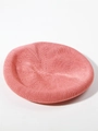 Pink knit linen beret for women with a fine breathable texture and soft coral hue - Adjustable / Peach