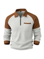 Detail of waffle knit fabric and contrast quarter-zip collar on men's polo sweatshirt - S / Gray