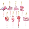 Pink Valentine DIY diamond painting keychain set with hearts and gnomes acrylic pendants - Style 14