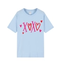 Light blue Valentine's short sleeve T-shirt with pink XOXO heart print and crew neck - Light Blue (XOXO Print)