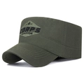 Military green flat top cap with embroidered CORPS EXPEDITION patch in rugged canvas - Adjustable / Army Green