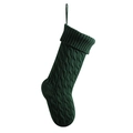 Dark green knitted Christmas stocking featuring a classic cable knit pattern with loop - Dark Green