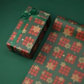 Christmas gift wrapping paper with dark green plaid and gold snowflakes for holiday boxes - Square Snowflake