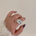 French vintage handmade beaded ring with colorful stones and silver textured band - Ring-Silver-Blue