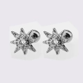 Silver octagonal star stud earrings with zircon stones and secure screw-back ball closure - Silver Sun/Eight-Pointed Star