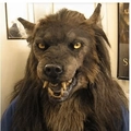 Realistic brown werewolf mask with faux fur and sharp fangs for Halloween costumes - Simulated Black Wolf