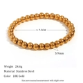 Elastic beaded bracelet in 18K gold plated stainless steel with 5.9mm round beads - 6mm / Gold