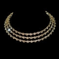 Luxury three-row crystal necklace set with brilliant round diamonds in gold setting - Choker Necklace / Gold