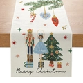 Beige polyester table runner featuring colorful Nutcracker and Merry Christmas prints - Nutcracker Ballerina (ZQ28-8)