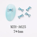 Detail view of MZH-A625 blue rhinestone bow nail art charm in 7x4mm size on white base - Light Blue Round Rhinestone Bow (A625)