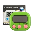 Timer da cucina elettronico verde con ampio schermo LCD e tasti rosa in confezione - Confezione in scatola cinese / Verde